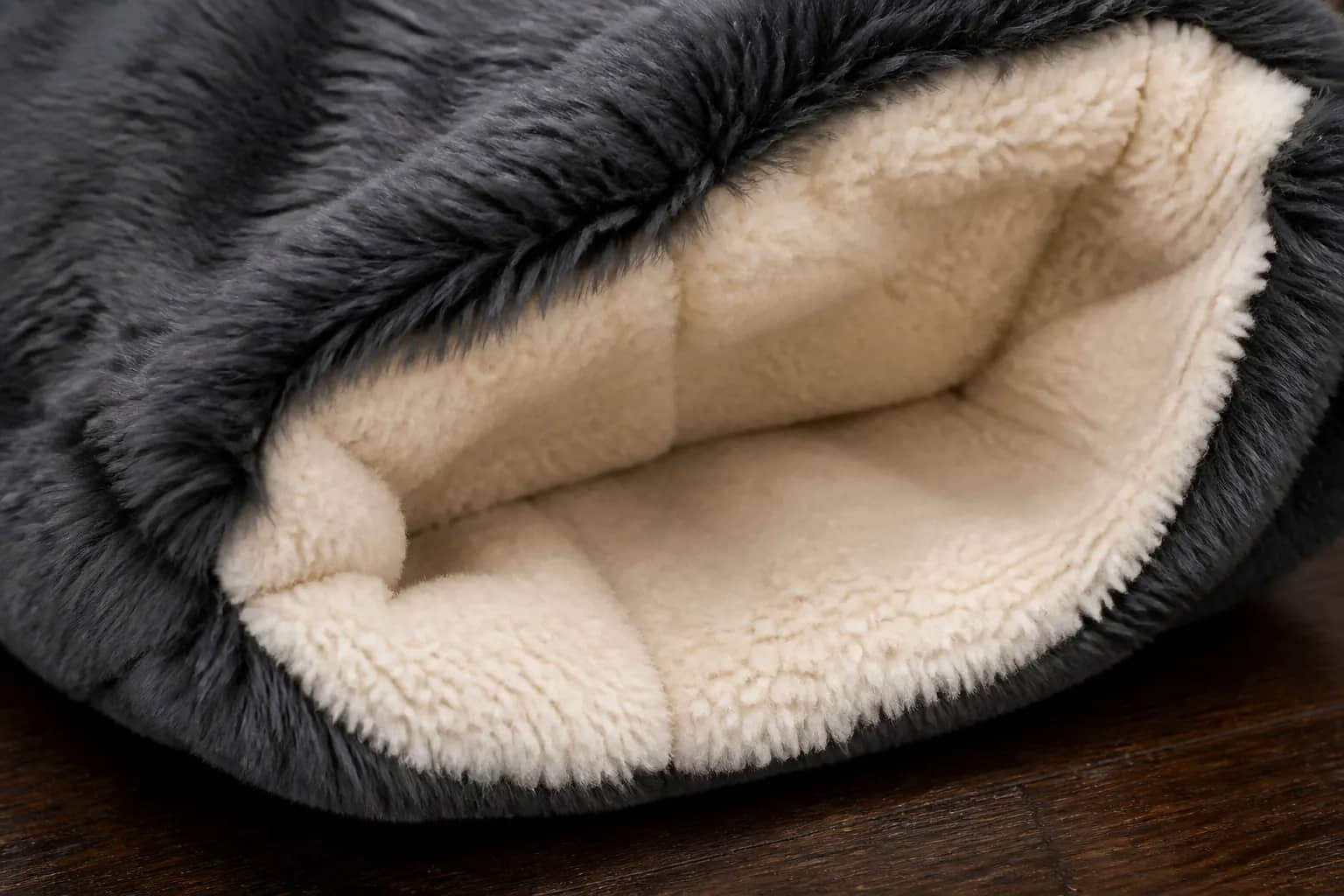 Clowder faux fur meeting sherpa at the pouch opening, shipping to Hialeah, FL