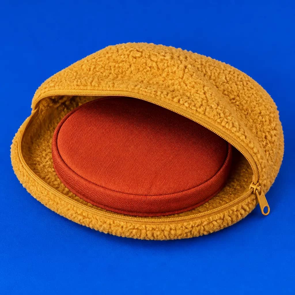 Warming insert in a saffron Sherpa pouch